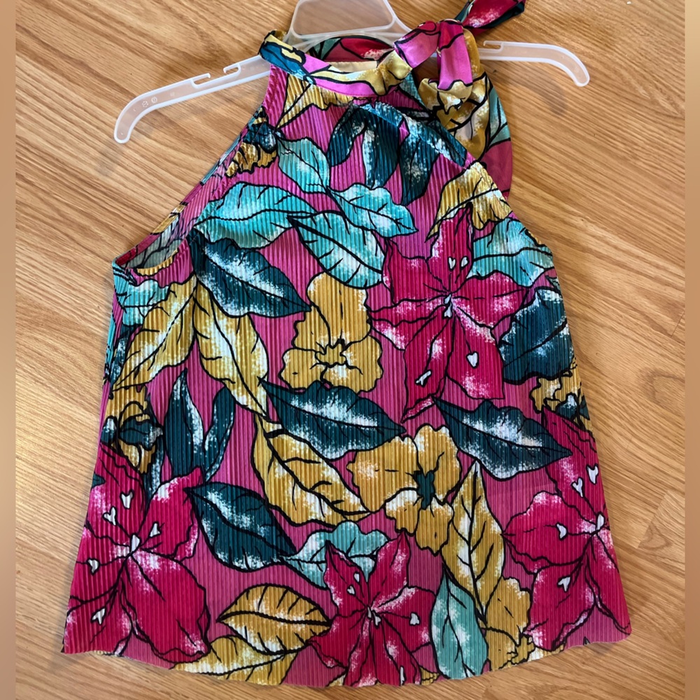 Maeve Anthropologie‎ Glocester Floral neck tie pleated Top Sz S